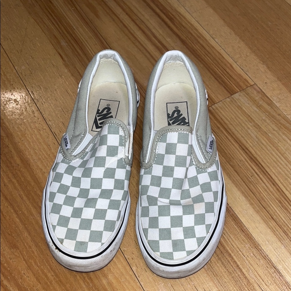 Vans Sage Green/White Checkered Slip-Ons